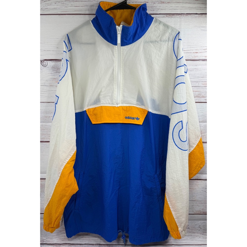Vintage Adidas Mens L Half‎ Zip Blue White Yellow Windbreaker Pullover